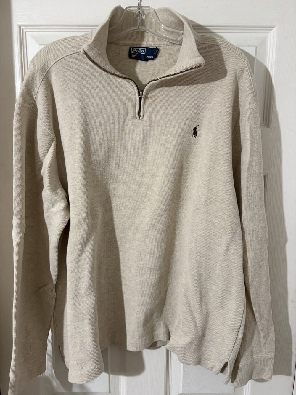 Polo Ralph Lauren Sweater Size XL Beige 1/4 Zip Brown Pony